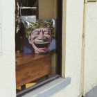 brown wooden framed glass door